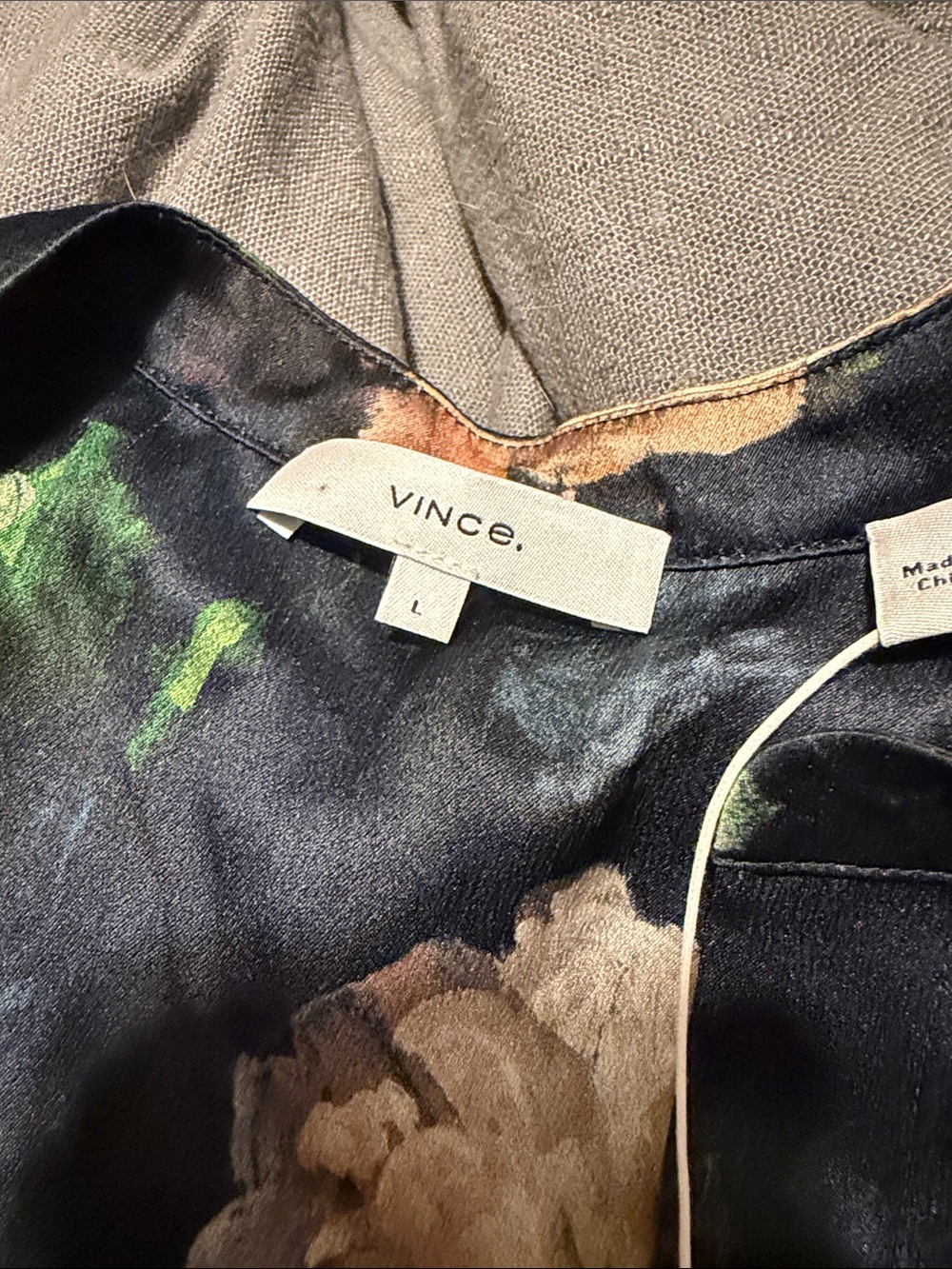 Vince Black Floral Button-Down Blouse with Cream Roses - Picture 5 of 6
